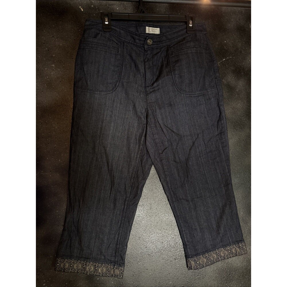 Christopher Banks Capri Denim Blue Stretch Jeans Women's Size  6 Embroidered Hem